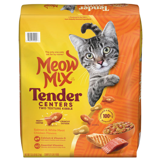 Meow Mix Tender Centers Dry Cat Food, Salmon & White Meat Chicken Flavors, 13.5 Pound Bag