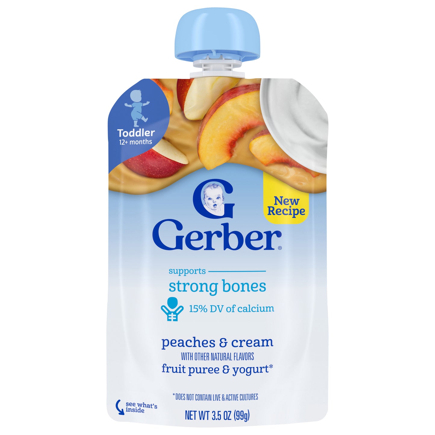 Gerber Toddler Baby Food Snacks, Fruit and Yogurt Peaches and Cream, 3.5 oz Pouch