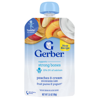 Gerber Toddler Baby Food Snacks, Fruit and Yogurt Peaches and Cream, 3.5 oz Pouch