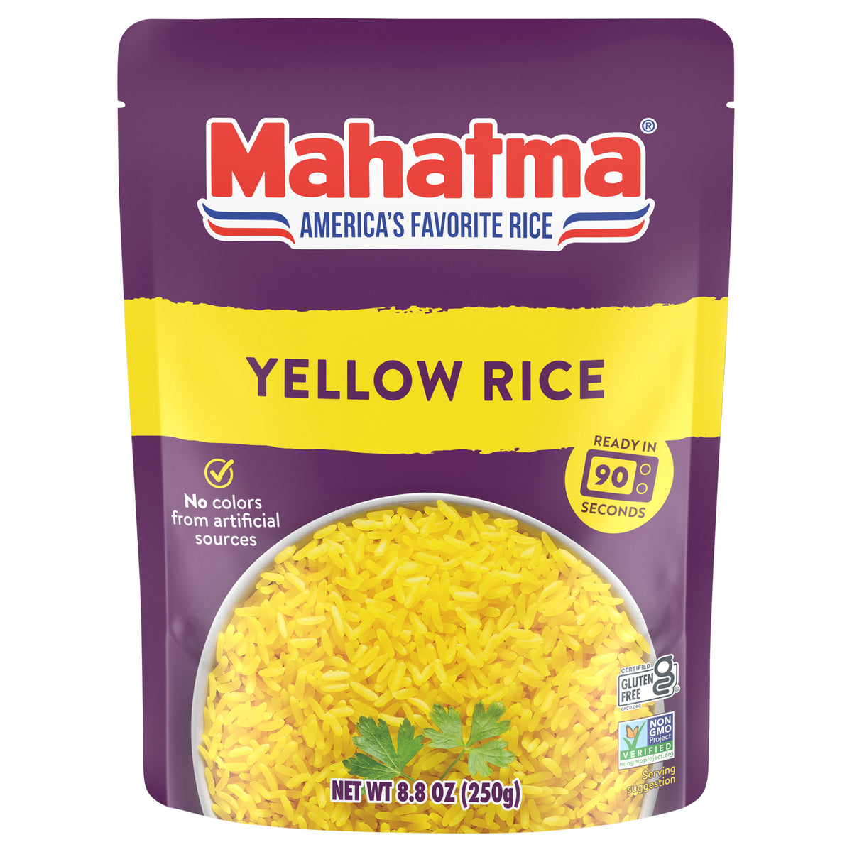 Mahatma Yellow Rice, Ready to Heat 90 Seconds, Gluten Free, Microwaveable Rice, 8.8 oz