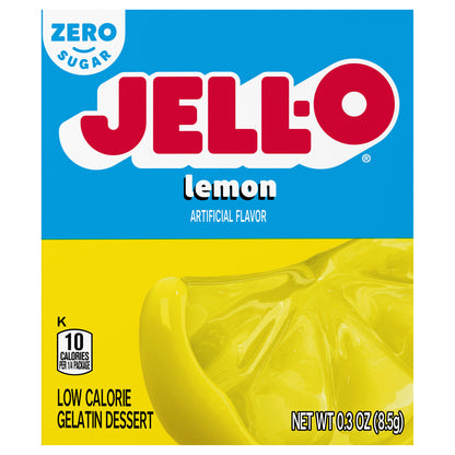 Jell-O Lemon Artificially Flavored Zero Sugar Gelatin Dessert Mix, 0.3 oz Box