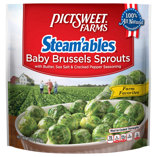 Pictsweet Farms Steam'ables Baby Brussels Sprouts with Sea Salt and Cracked Pepper in Butter Sauce, Farm Favorites - 10 oz