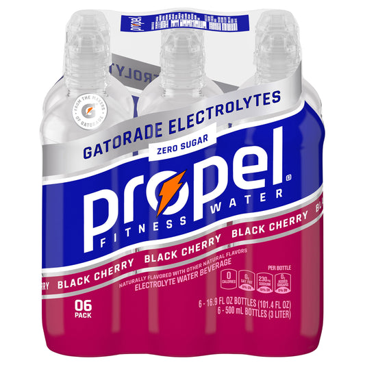 Propel Zero Sugar Electrolyte Water Beverage Black Cherry 16.9 Fl Oz 6 Count