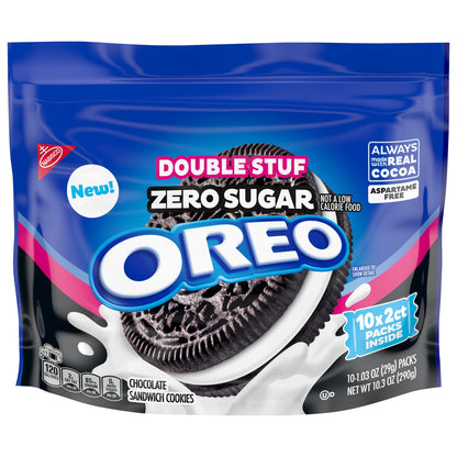 OREO Double Stuf Zero Sugar Chocolate Sandwich Cookies, 10 Snack Packs (2 Cookies Per Pack)