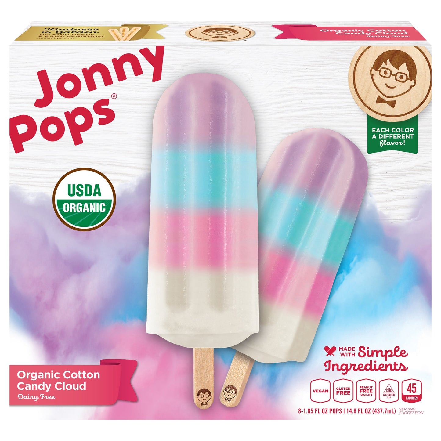 JonnyPops Organic Cotton Candy Cloud Water Pops 8 PK