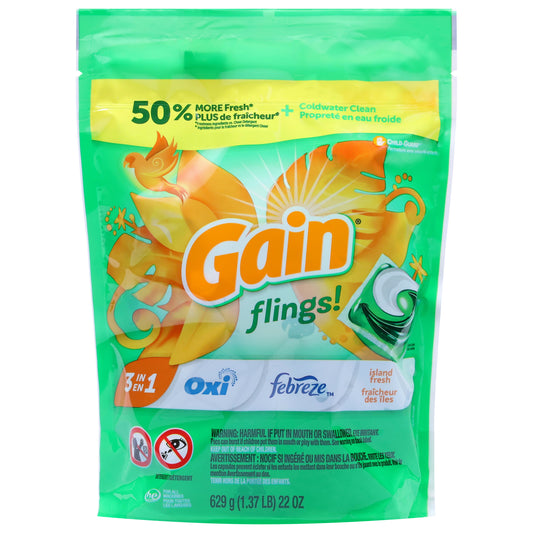 Gain Flings! Pacs 3 in 1 Island Fresh Detergent 31 ea