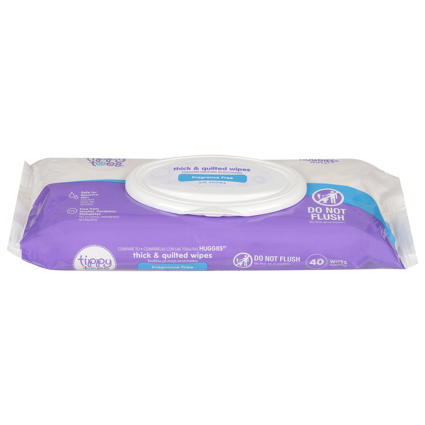 Tippy Toes Thick & Quilted Fragrance Free Wipes 40 Each