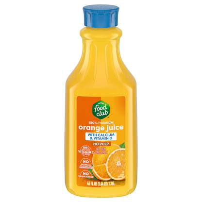 Food Club 100% Premium No Pulp Orange Juice with Calcium & Vitamin D 46 fl oz