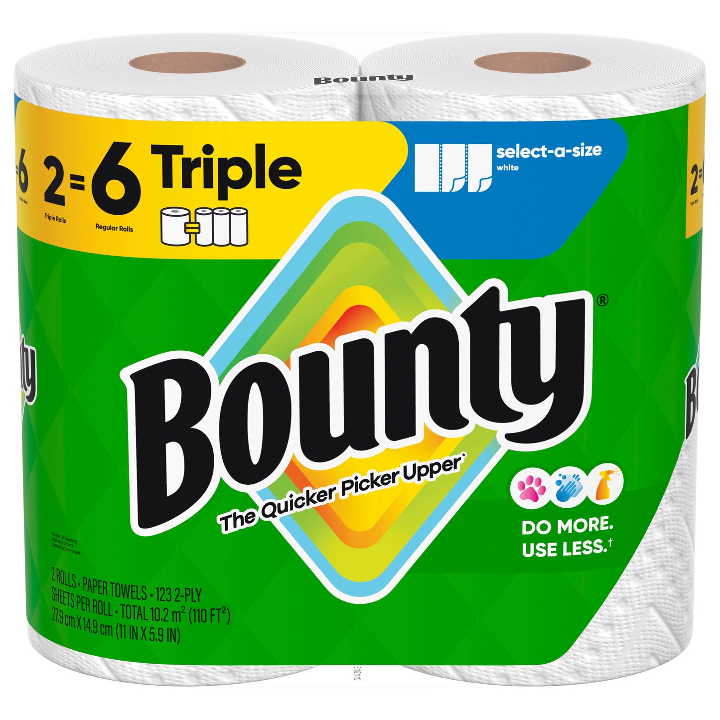 Bounty Paper Towels Select-A-Size White, 2 Triple Rolls, 123 Sheets Per Roll
