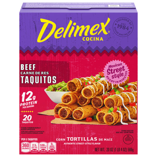 Delimex Beef Taquitos Frozen Snacks, 20 ct Box