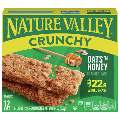 Nature Valley Crunchy Granola Bars, Oats 'N Honey, 8.94 oz, 6 ct, 12 bars