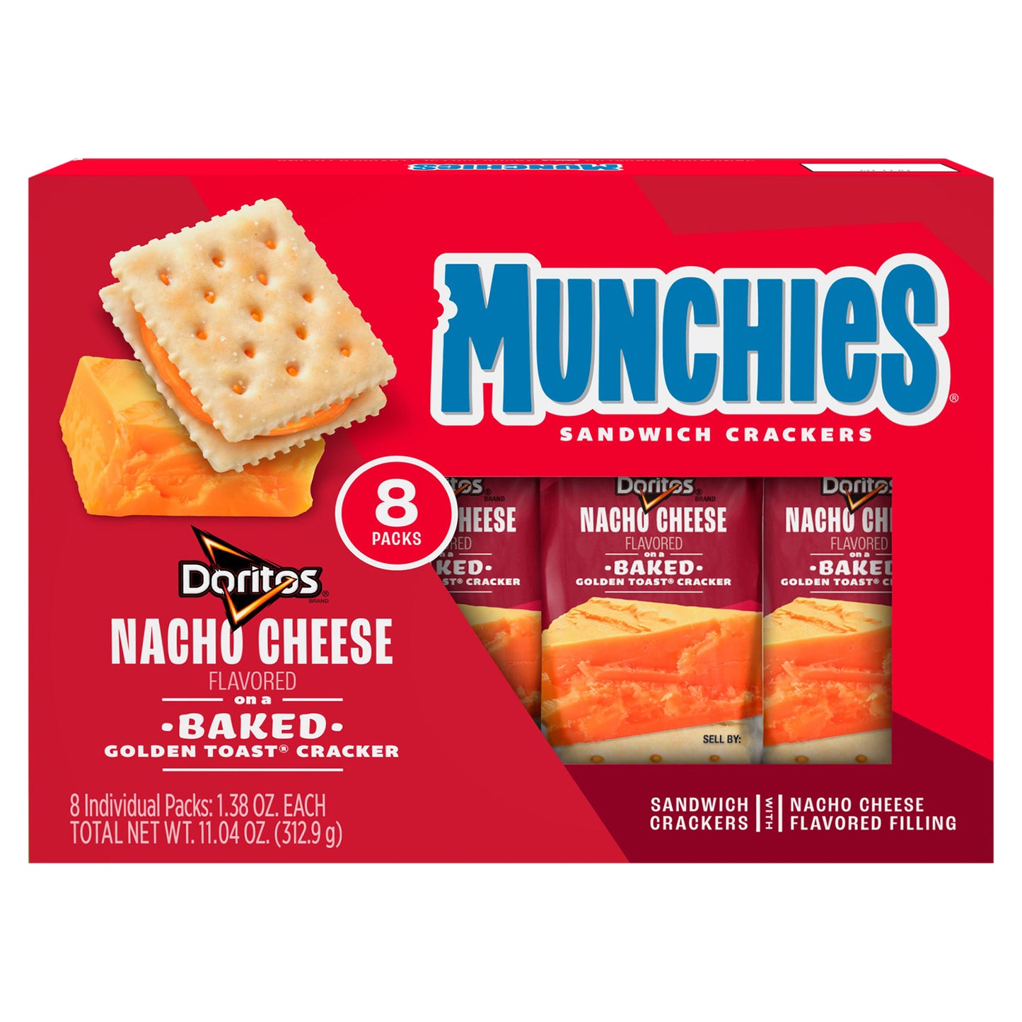 Munchies Doritos Sandwich Crackers Nacho Cheese Flavored 1.38 Oz, 8 Count