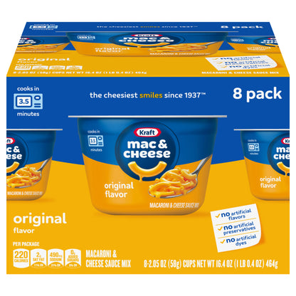 Kraft Mac and Cheese, 8 Cups, for Easy Dinner or Dinner Sides, Original Flavor, No Artificial Flavors, Preservatives or Dyes, 2.05 oz