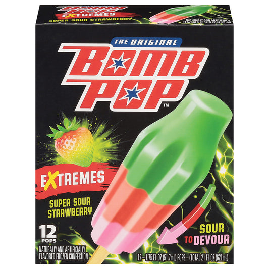 Bomb Pop Extremes Super Sour Strawberry Ice Pops, 12 Pack