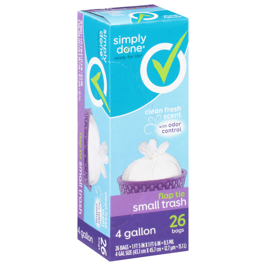 Simply Done 4 Gallon Small Flap Tie Clean Fresh Scent Trash Bag 26 ea
