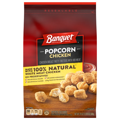 BANQUET Frozen Popcorn Chicken Made With 100% Natural* White Meat Chicken, 24 oz.