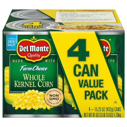 Del Monte Golden Sweet Whole Kernel Corn, 15.25 oz Can (Pack of 4)