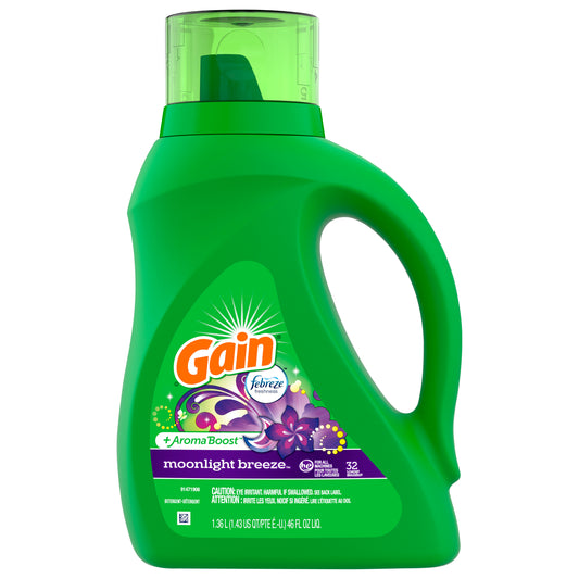 Gain + Aroma Boost Liquid Laundry Detergent, Moonlight Breeze Scent, 32 Loads, 46 fl oz, HE Compatible