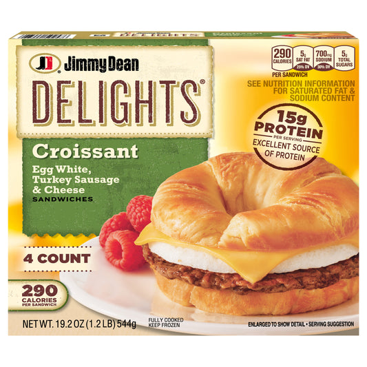 Jimmy Dean Delights Croissant Breakfast Sandwiches with Turkey Sausage, Egg White, and Cheese, Frozen, 4 Count