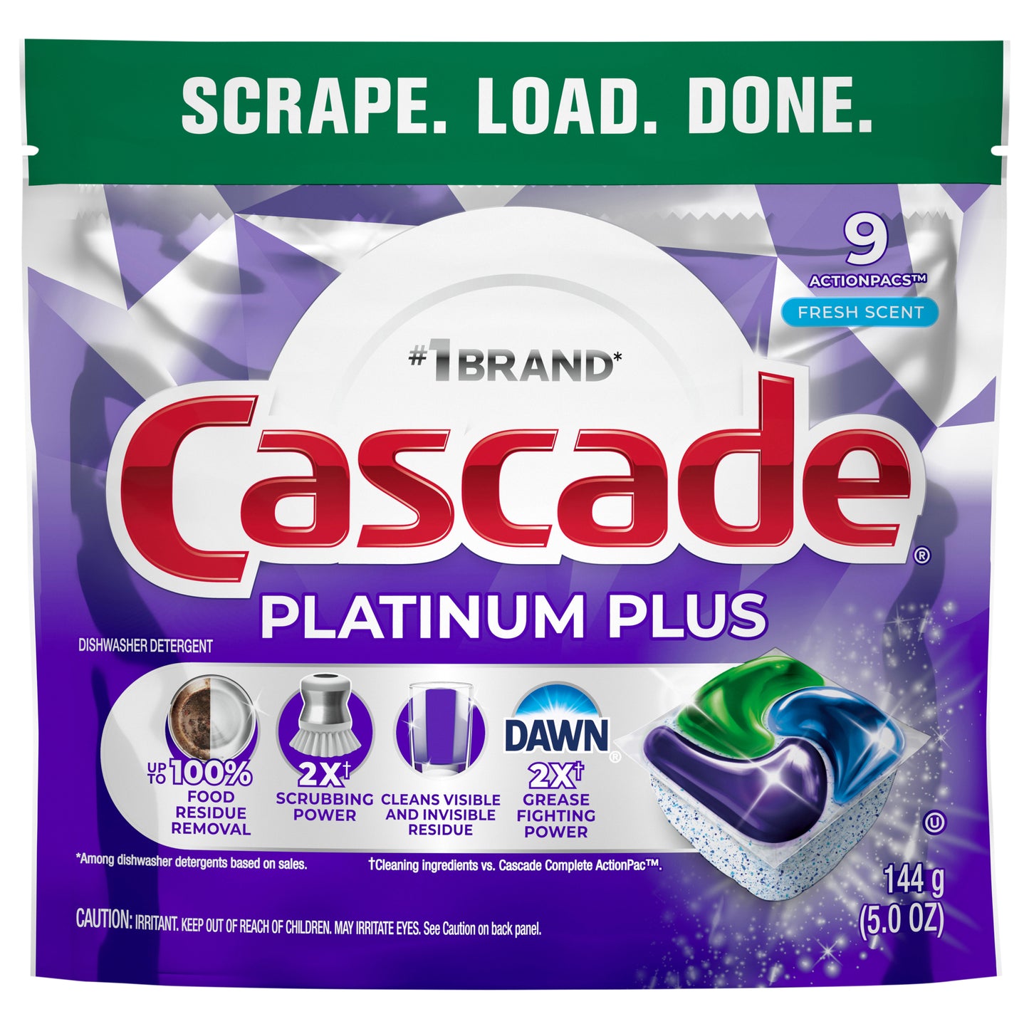 Cascade Platinum Plus Dishwasher Pods, Dishwasher Detergent, Dish Detergent Soap, Fresh, 9 Count