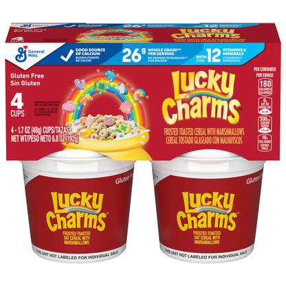 Lucky Charms Gluten Free Cereal with Marshmallows, Kids Breakfast Cereal, Made with Whole Grain, 4 Cereal Cups, 6.8 oz