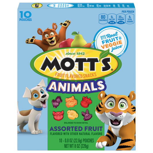 Mott's Animals Fruit Snacks, Assorted Fruit, 8 oz, 10 ct