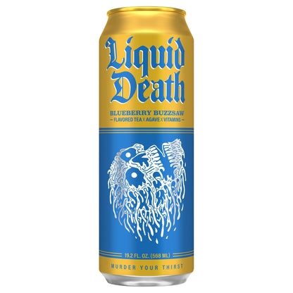 Liquid Death, Blueberry Buzzsaw Iced Tea, Blueberry Flavored Black Tea