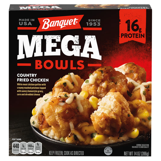 Banquet Mega Bowls Frozen Meal, Country Fried Chicken, 14 Ounce