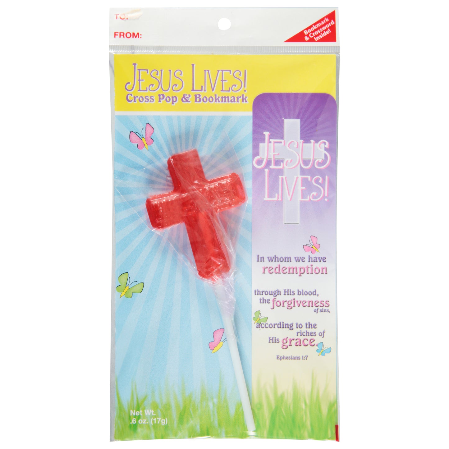 Scripture Candy Jesus Lives Cross Pop & Bookmark 0.6 oz