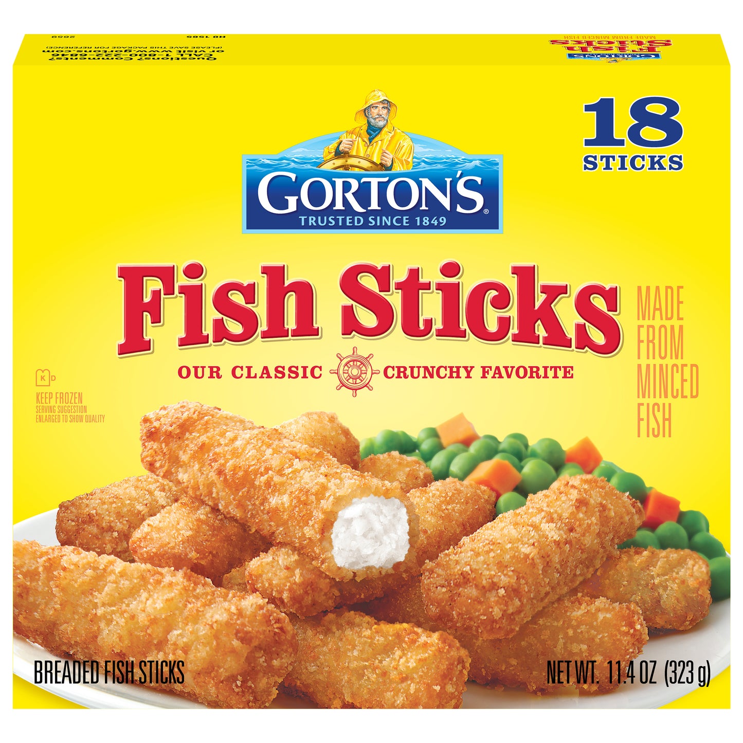 Gorton’s Crunchy Breaded Fish Sticks Cut from Real Fish, Wild Caught Fish with Crunchy Panko Breadcrumbs, Frozen, 18 Count, 11.4 Ounce Package