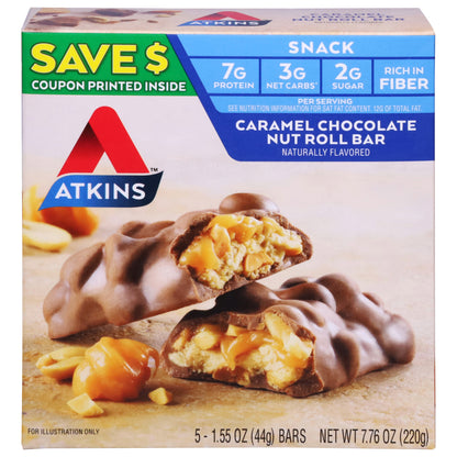 Atkins Caramel Chocolate Nut Roll Snack Bar 5 - 1.55 oz Bars