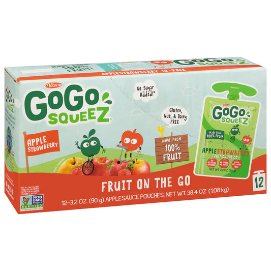 GoGo Squeez Fruit on the Go Apple Strawberry Applesauce 12 - 3.2 oz Pouches