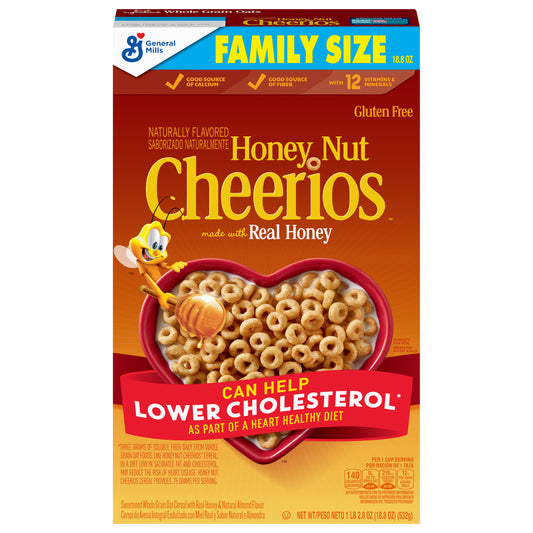 Honey Nut Cheerios Heart Healthy Breakfast Cereal, Gluten Free Cereal With Whole Grain Oats, Family Size, 18.8oz