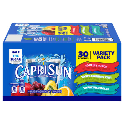 Capri Sun Fruit Punch, Strawberry Kiwi and Pacific Cooler Flavored Juice Drink Blend Variety Pack, 30 ct Box, 6 fl oz Pouches