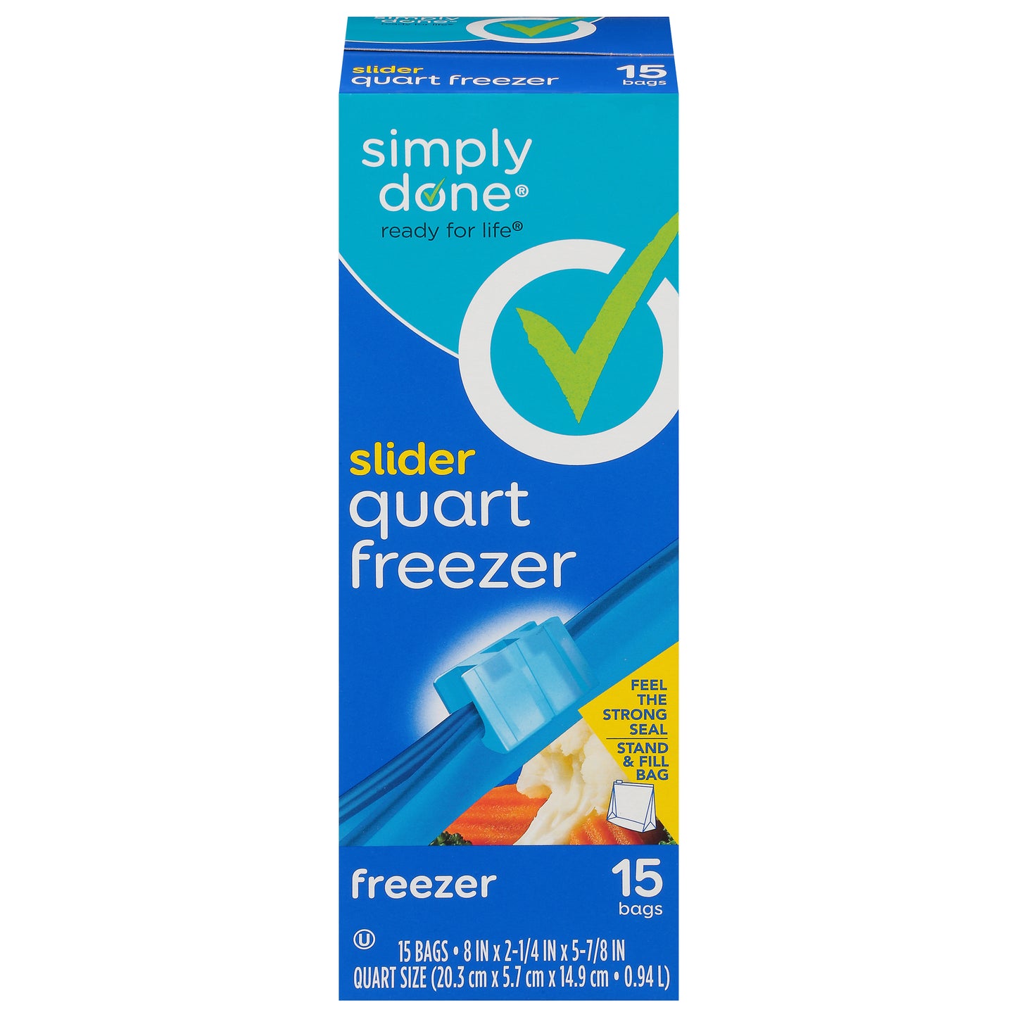 Simply Done Slider Freezer Bags Quart Size 15 ea