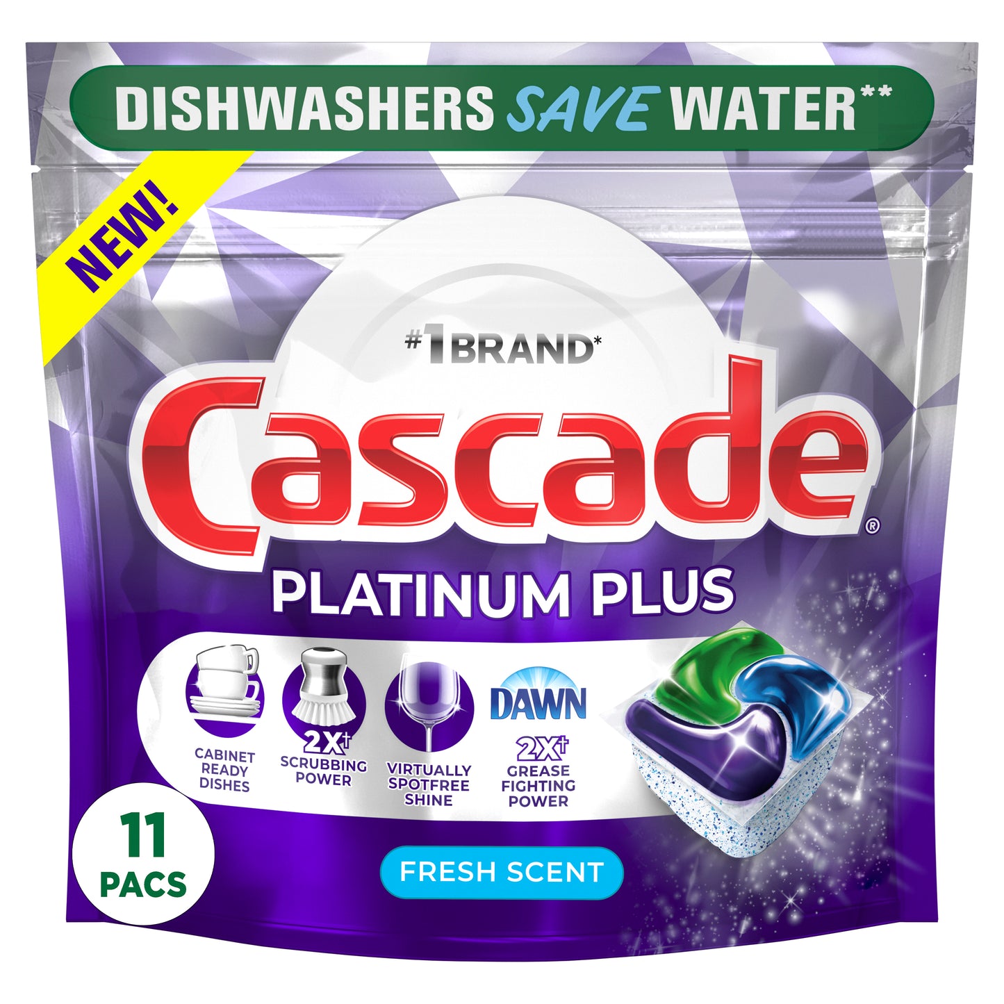 Cascade Platinum Plus ActionPacs Dishwasher Detergent Pods, Fresh, 11 Count