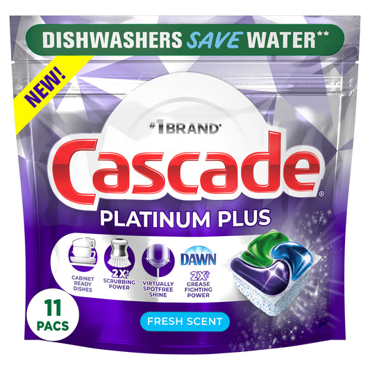 Cascade Platinum Plus ActionPacs Dishwasher Detergent Pods, Fresh, 11 Count