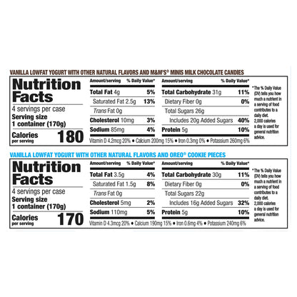 YoCrunch Vanilla with Mini M&Ms and OREO Cookie Pieces Low Fat Yogurt, 6 oz. (8 pack)