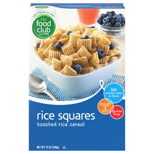 Food Club Rice Squares Toasted Rice Cereal 12 oz