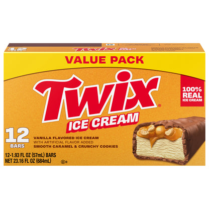TWIX Ice Cream Bars Vanilla Caramel Chocolatey Cookie Dessert Bar Individually Wrapped, 12 Pack, 1.93 Oz Bars
