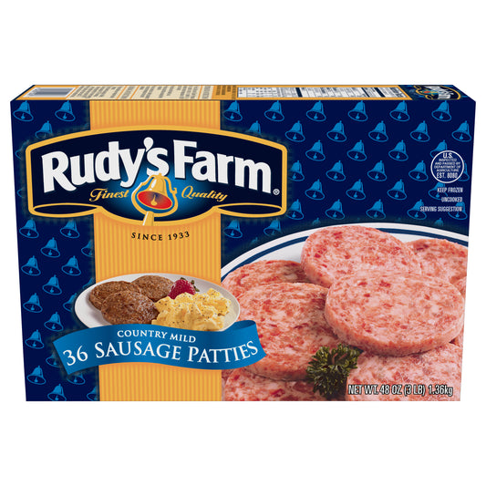 Rudy's Farm® Uncooked Country Mild Sausage Patties, 36 Count (Frozen)
