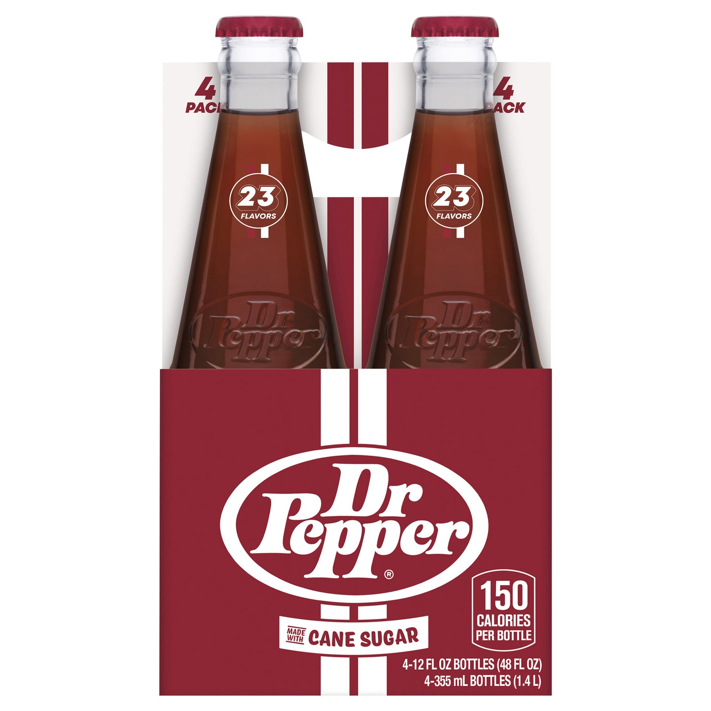 Dr Pepper Made with Cane Sugar Soda, 12 fl oz glass bottles, 4 pack