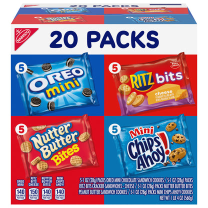 Nabisco Classic Mix Variety Pack, OREO Mini, CHIPS AHOY! Mini, Nutter Butter Bites, RITZ Bits Cheese, 20 - 1 oz Snack Packs