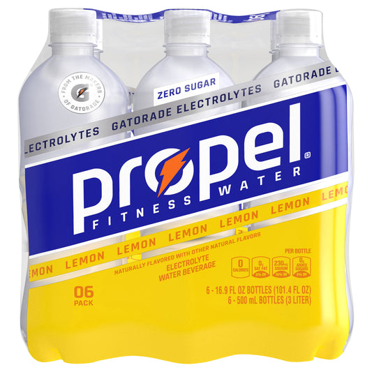 Propel Zero Sugar Electrolyte Water Beverage Lemon Naturally Flavored 16.9 Fl Oz 6 Count Bottle