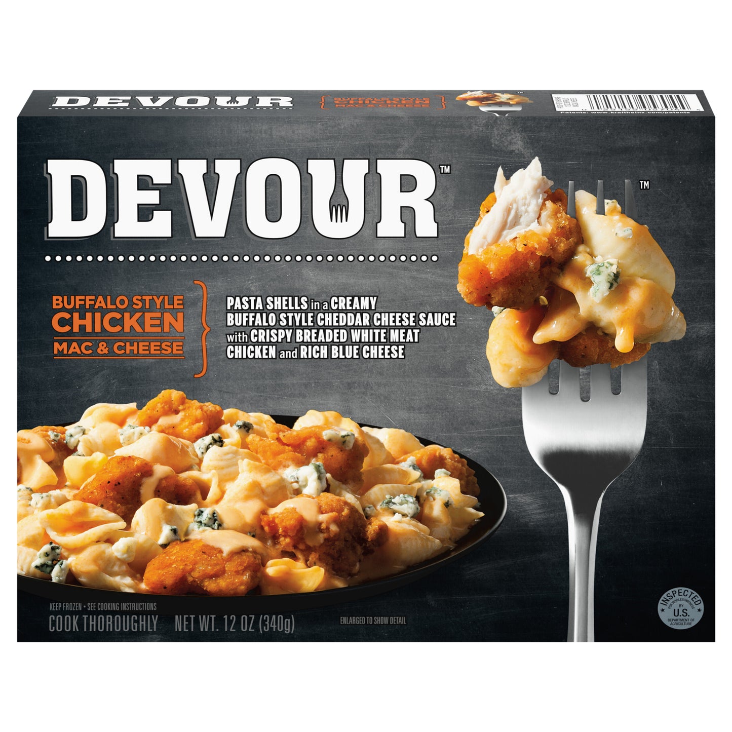 DEVOUR Buffalo Style Chicken Mac & Cheese with Buffalo Cheddar Cheese Sauce & Blue Cheese Frozen Meal, 12 oz Box