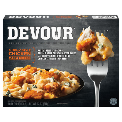DEVOUR Buffalo Style Chicken Mac & Cheese with Buffalo Cheddar Cheese Sauce & Blue Cheese Frozen Meal, 12 oz Box