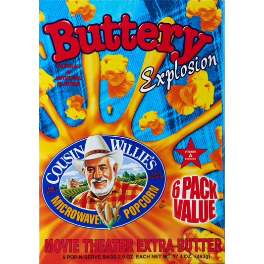 Cousin Willie's Buttery Popcorn 6 CT