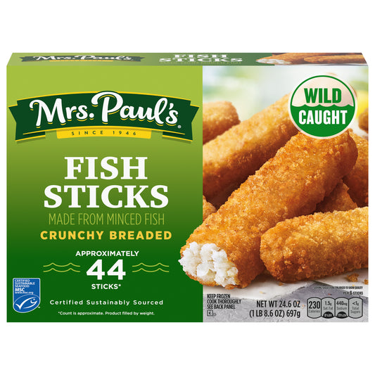 Mrs. Paul's Crunchy Breaded Fish Sticks, Made With 100% Real Fish, Frozen, 24.6 oz. 44-Count