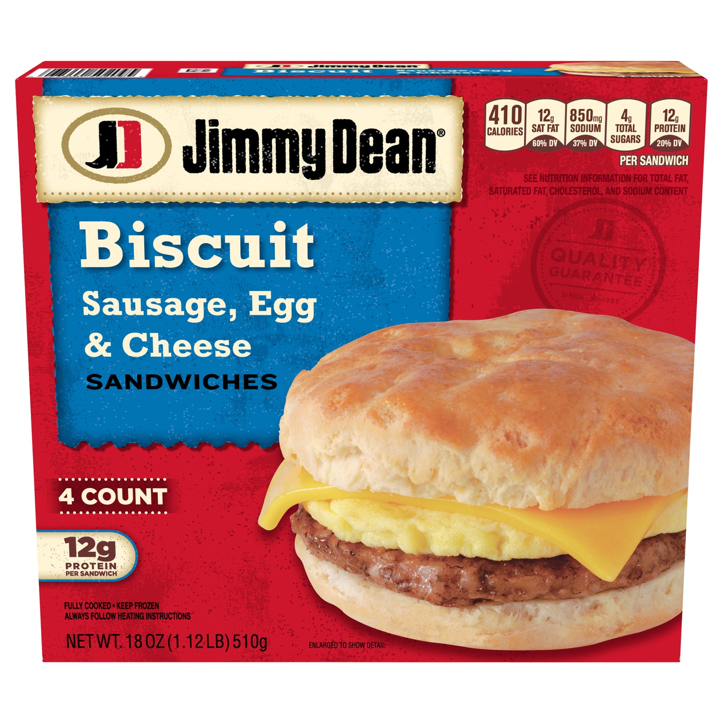 Jimmy Dean® Sausage, Egg & Cheese Biscuit Sandwiches, 4 Count (Frozen)