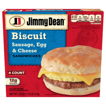 Jimmy Dean® Sausage, Egg & Cheese Biscuit Sandwiches, 4 Count (Frozen)